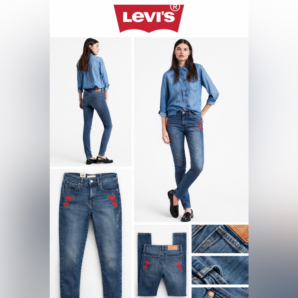 LEVI’S 721 HIGH RISE SKINNY ROSE EMBROIDERED JEANS 25